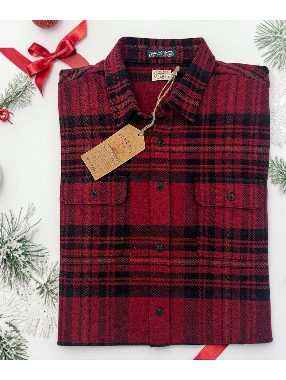 $178 FAHERTY Legend Sweater Shirt Mens XXL Red Cedar  Plaid Knit MXC0002